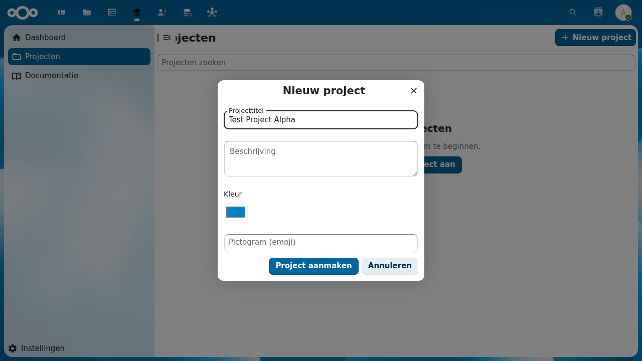 Create project dialog