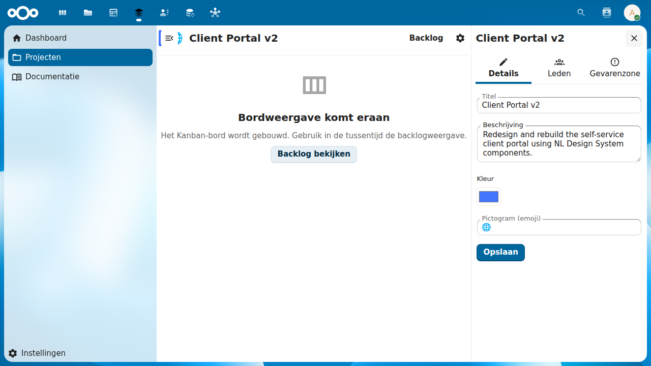 Project settings sidebar